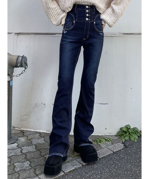 EMODA（エモダ）の「スーパーハイウエストフレアパギンス（デニム