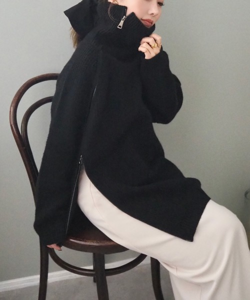 turtleneck double zip knit top /タートルネック ダブルジップ ニット