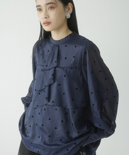 セール】【洗える】フロッキードットドレープタイブラウス（シャツ