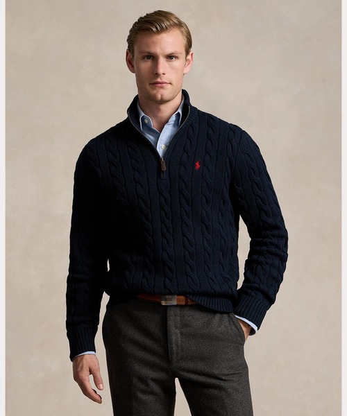 ケーブルニット コットン クォータージップ セーター（ニット/セーター