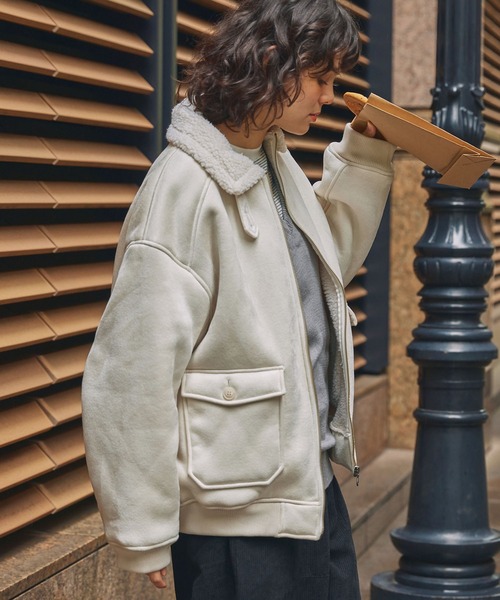 セール】ボア襟付きフェイクムートン ミリタリーブルゾン/フライト