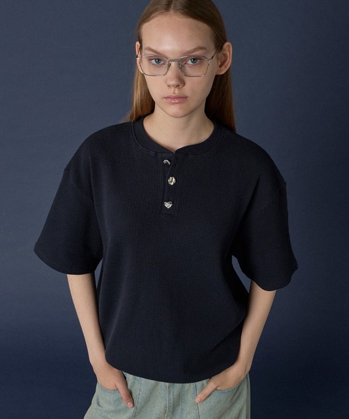 SILVER BUTTON HENRY NECK THERMAL T-SHIRT / シルバーボタンヘンリー