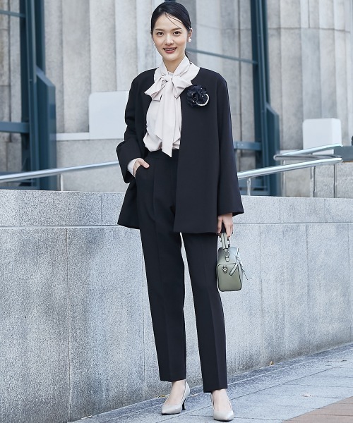 高身長 【フォーマル】ダブルクロスノーカラージャケット2点セット