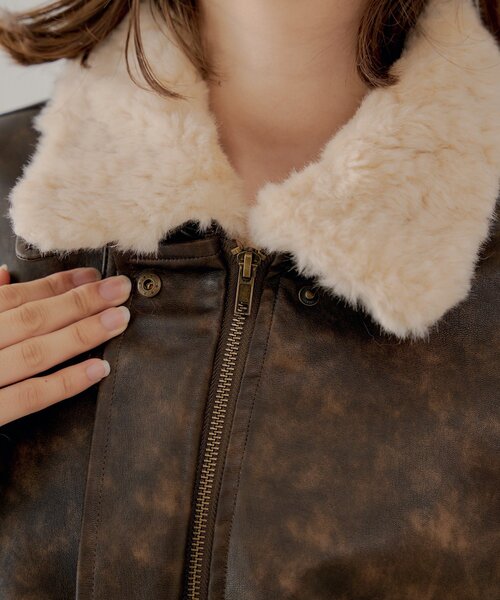 セール】ミリタリーレザージャケット/ファー取外し可能（その他