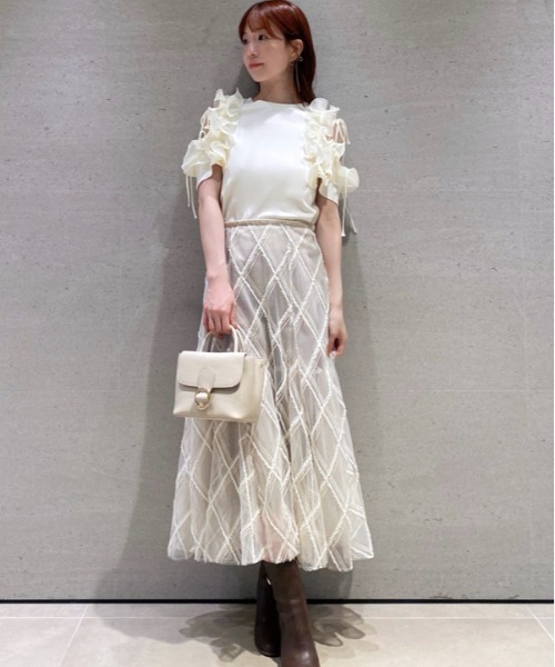 SNIDEL（スナイデル）の「エンブロイダリーチェックチュールスカート