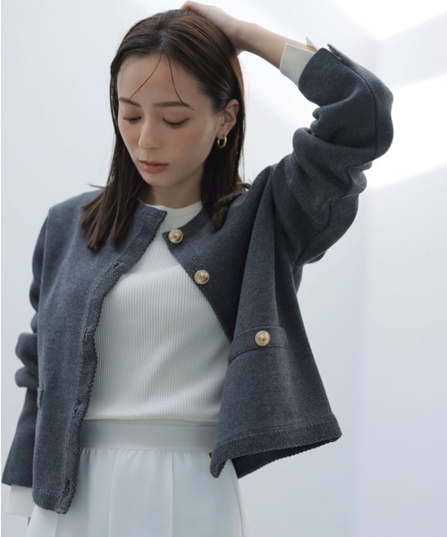 ZOZO限定】オリジナルボタンノーカラーニットジャケット（ノーカラー