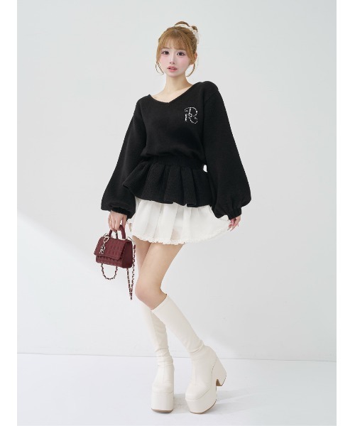 ぺプラムVネックニットトップス（ニット/セーター）｜Darich