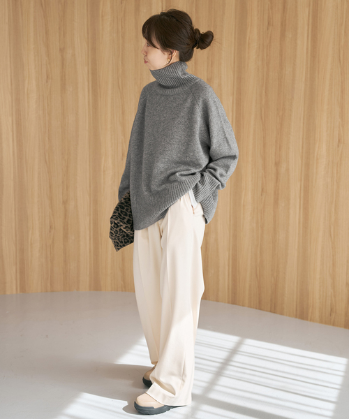 セール】《WEB限定カラー有り》ウールカシミヤ ラグランタートルニット