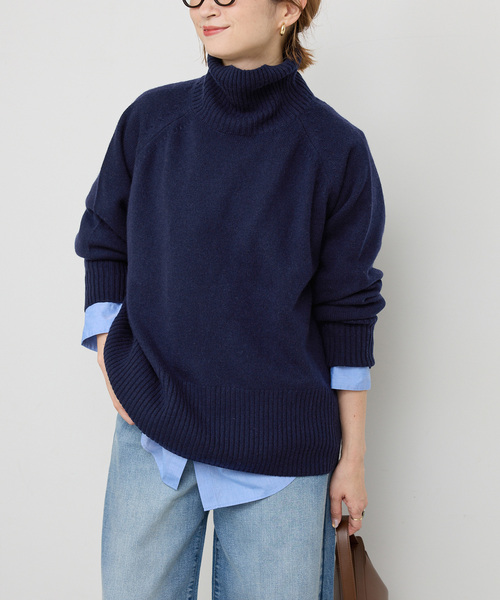 セール】《WEB限定カラー有り》ウールカシミヤ ラグランタートルニット