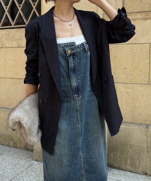 裾フリンジデニムジャンスカ（ワンピース）｜DouDou（ドゥドゥ）の