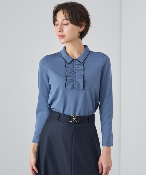 ANAYI（アナイ）の「シルクストレッチフリルポロプルオーバー（ニット