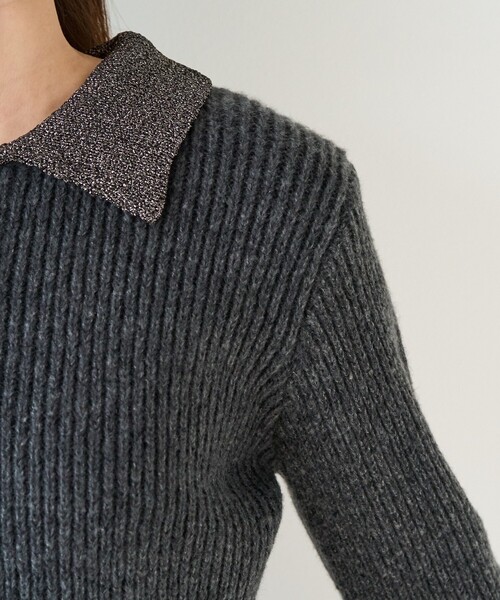 セール】限定展開 ラメ ポロ 襟 リブ編み ニット プルオーバー（ニット
