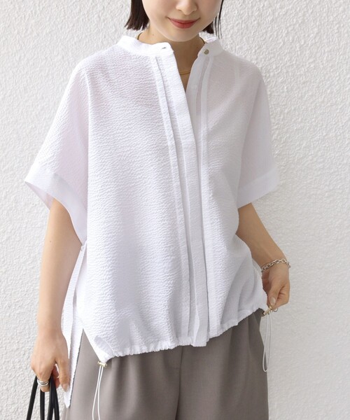 セール】〈手洗い可能〉サッカー 裾 ドロスト ドルマン ブラウス