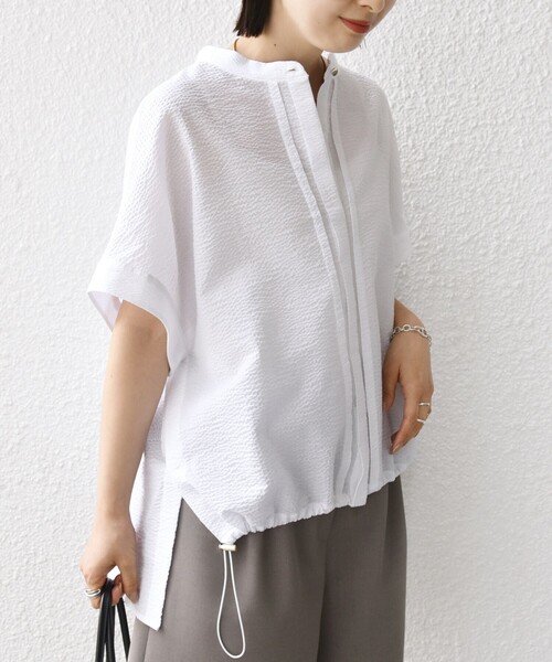 セール】〈手洗い可能〉サッカー 裾 ドロスト ドルマン ブラウス