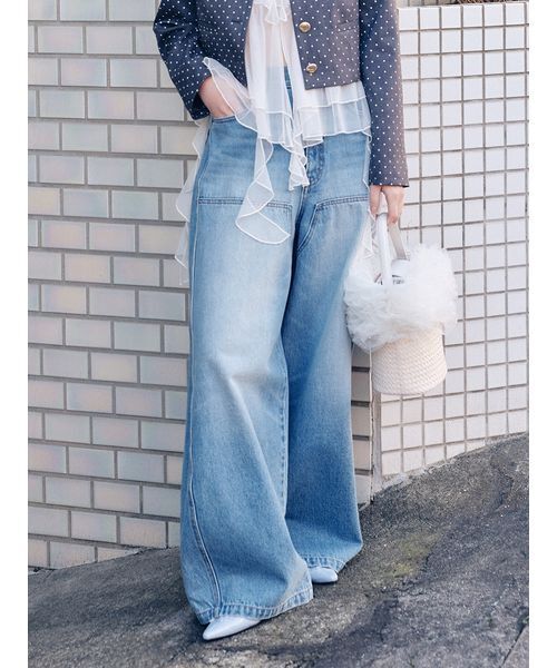 WEB限定00サイズ】ダブルニーカーブワイドデニムパンツ（デニムパンツ