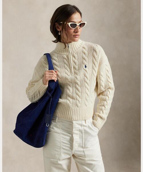 ケーブル ウールカシミヤ ハーフジップ セーター（ニット/セーター