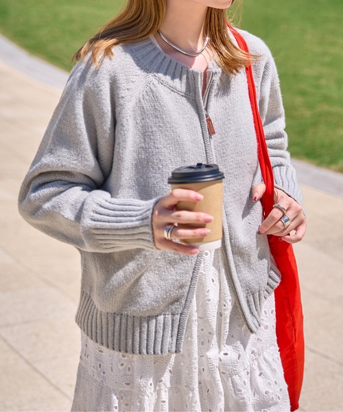 セール】ダブルジップニットカーディガントップス（カーディガン