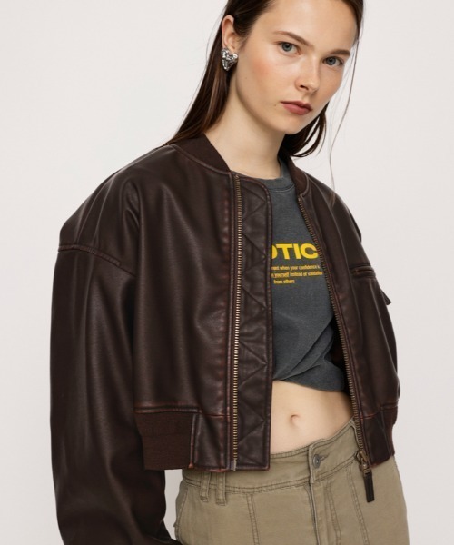 SLY（スライ）の「VINTAGE F/LEATHER CROP BZ ヴィンテージ フェイク