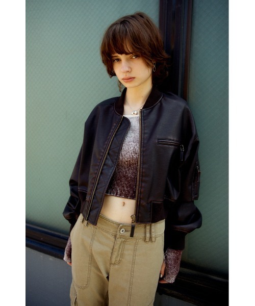 SLY（スライ）の「VINTAGE F/LEATHER CROP BZ ヴィンテージ フェイク