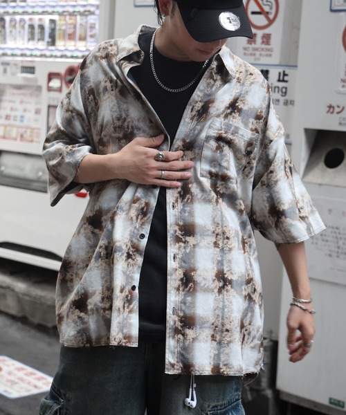 25SS ウォッシュ加工 半袖チェックシャツ カットオフ グランジ メンズ