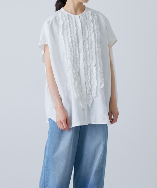 かぐれ（カグレ）の「リネンフリルフレンチワイドシャツ（シャツ