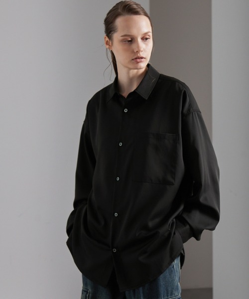 セール】綾トロミ オーバーサイズドレープリラクシングL/Sシャツ