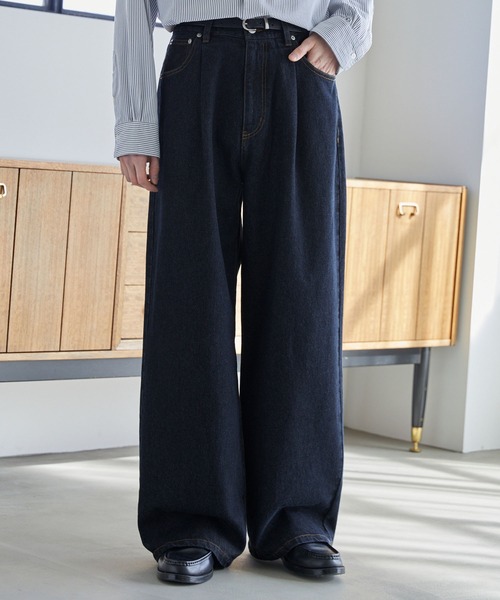 LUENNA】One-Tuck Wide Straight Denim Pants / ワンタックワイド