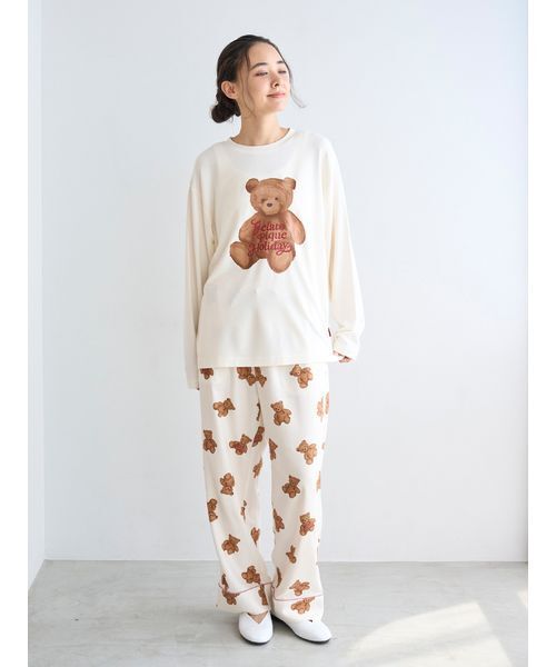 セール】【HOLIDAY】ベア柄ネルロングパンツ（ルームウェア/パジャマ