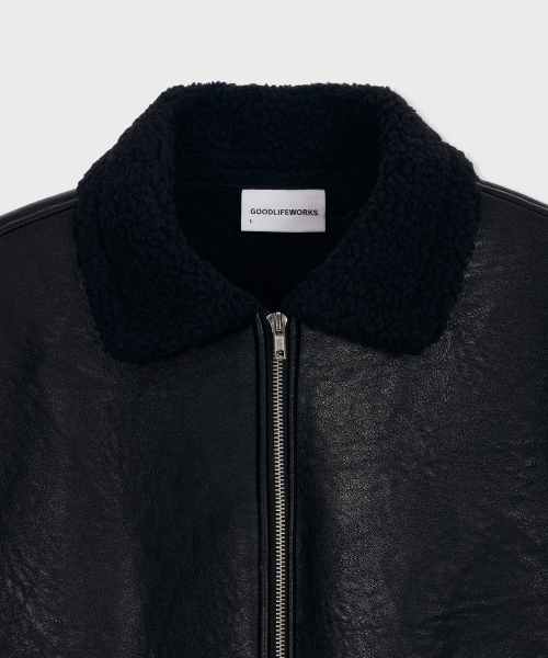ヴィンテージムートンバイカージャケットブラック（ムートンコート