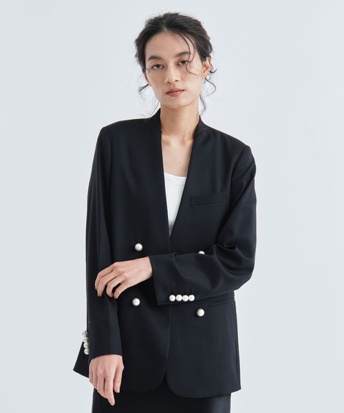 CINOH/チノ】BLACK FORMAL NO COLLAR JACKET/ブラックフォーマルノー