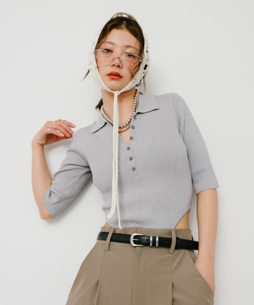 セール】ハーフスリーブポロニットボディスーツ（ニット/セーター