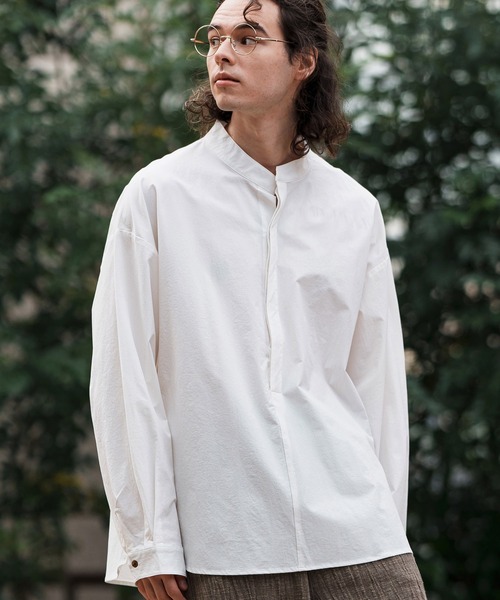 ms5991-バンドカラー比翼プルオーバーシャツ（シャツ/ブラウス