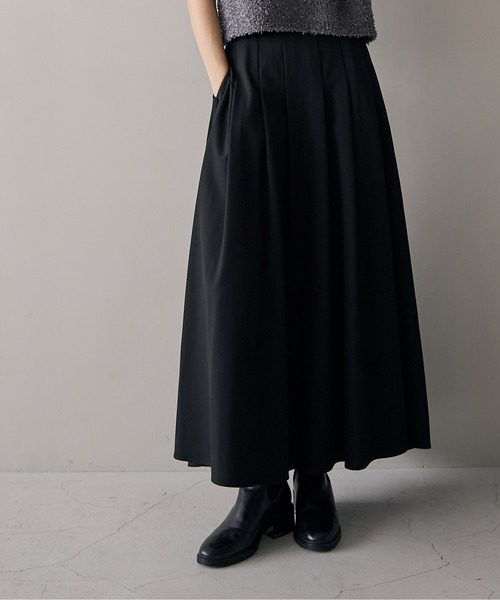 セットアップ対応]きれいめはっ水タックフレアスカート