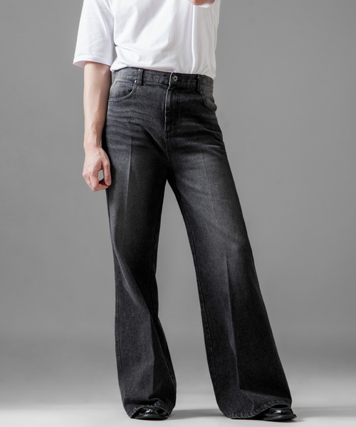 セール】【White Line】 ワイドレッグ ストレートデニム / フレア