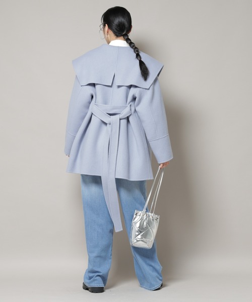 セール】SUPER110blend リバーショールミディコート（ノーカラーコート