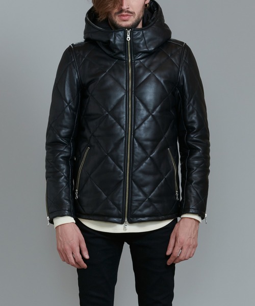NO ID.】Leather Quilting Padded Hooded Blouson / レザー