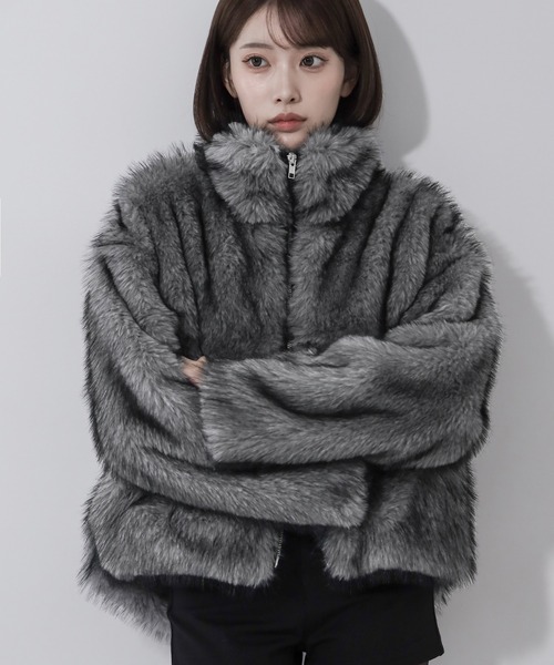 3color 】ダブルジップスタンドカラーミックスファージャケット