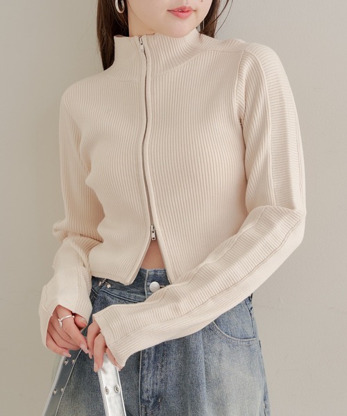 Chico（チコ）の「【新色追加】Wジップハイネックニット（ニット