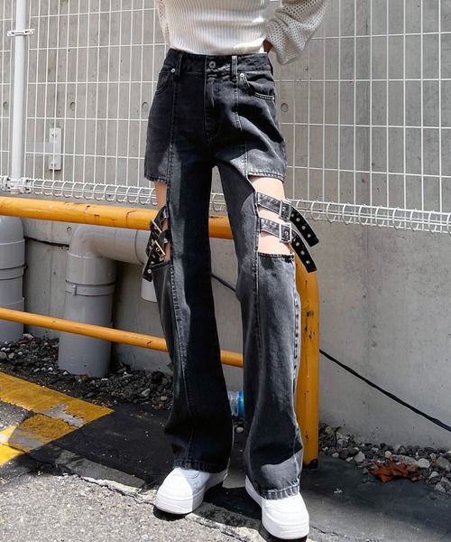 SPIRALGIRL（スパイラルガール）の「サイドオープンベルトデニム