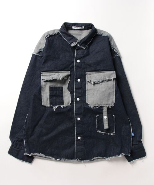 a.p.o.v. パッチワークダメージデニムシャツジャケット（デニム