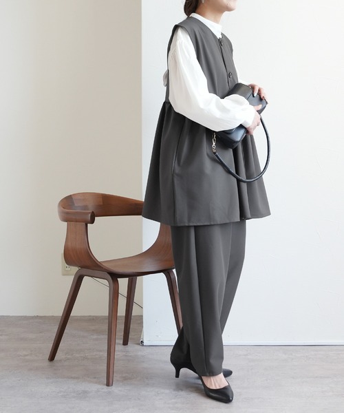 セール】ペプラムベスト×カーブパンツ2点セット（スーツセット）｜reca