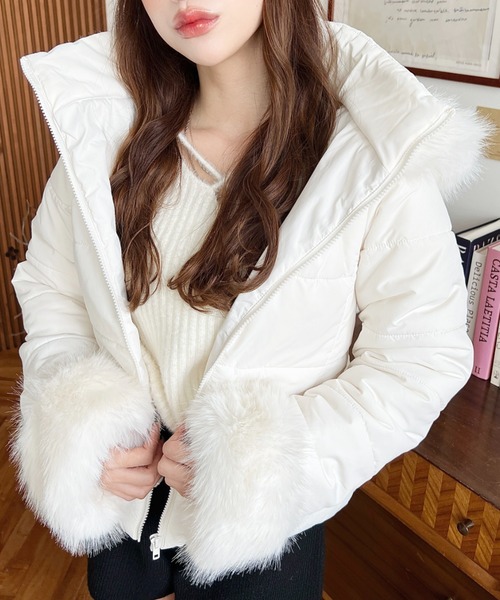 セール】ウェストベルト付きフードファーダウンジャケット（ダウン