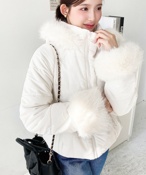 セール】ウェストベルト付きフードファーダウンジャケット（ダウン