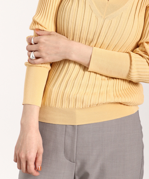 イタリア糸 リブVネックプルオーバー（ニット/セーター）｜VERMEIL par