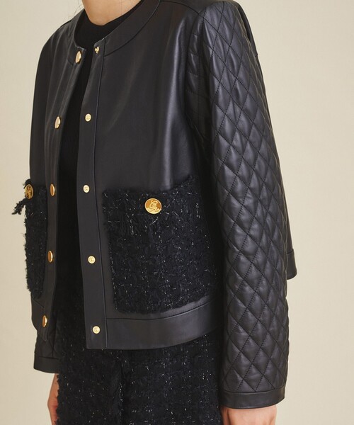 セール】ツイードポケットレザージャケット（ライダースジャケット