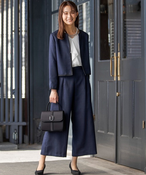 卒入学式】ノーカラーツイードジャケット＆ワイドパンツ セットアップ