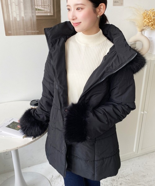 セール】ウェストベルト付きフードファーダウンコート（ダウン