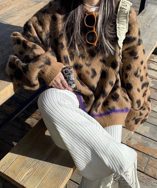 セール】レオパード柄ふわふわモヘアタッチニット（ニット/セーター