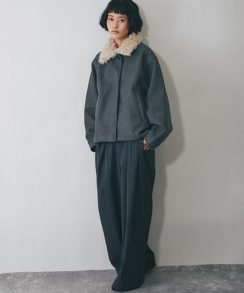 セール】2WAYフェイクウール襟プードルファーショートジャケット