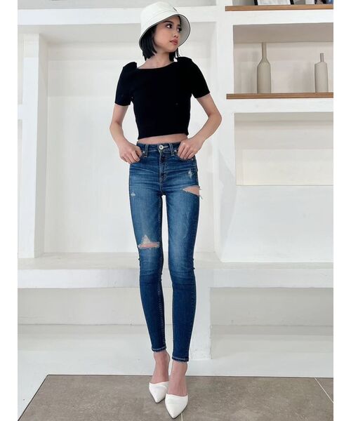 GYDA（ジェイダ）の「ミドルウエストサイドリップドスキニーデニム